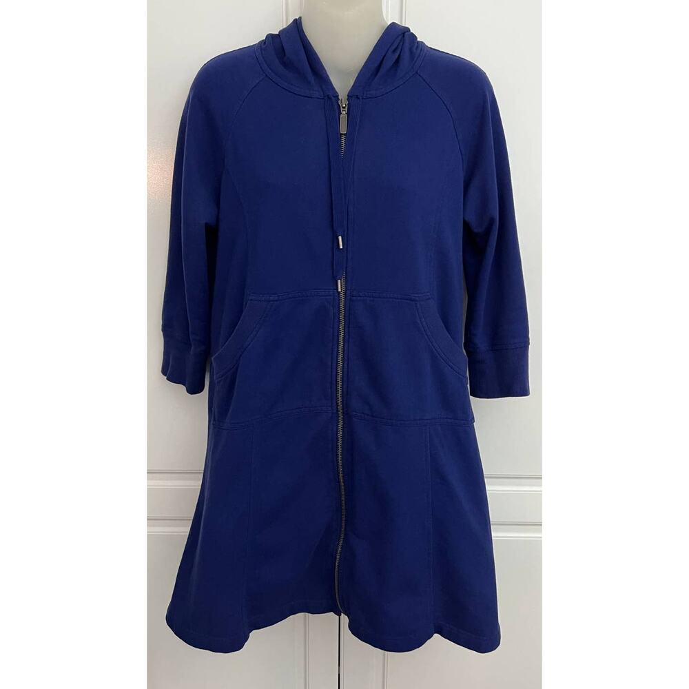 Norma Kamali Zip Front Hoodie Sweatshirt Dress in Blue Size XS